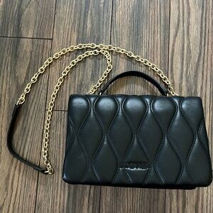 NINE WEST Quilted Flap Convertible Black Shoulder Bag Gold Chain New